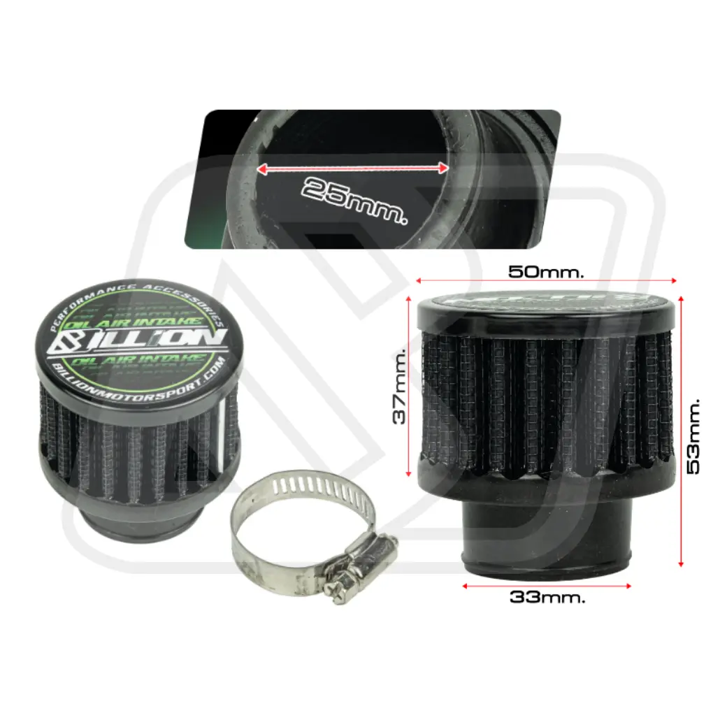กรองดักไอ Billion Mini Breather Filter Black 25mm.