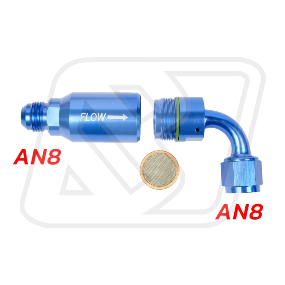 Fuel Filter กรองน้ำมันเชื้อเพลิง Billion 90° เกลียวตัวเมีย AN8 สีฟ้า (Blue)