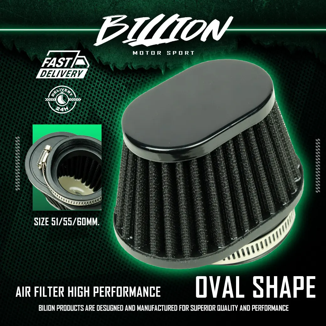 กรองอากาศ Billion Black ทรงรี Air Intake Filter | 51mm