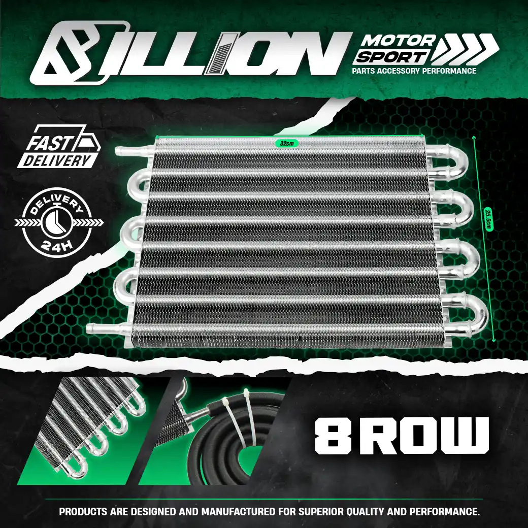 Oil Cooler Kit ชุดแผงออยเกียร์ Billion 8 แถว พร้อมสายออย SILVER