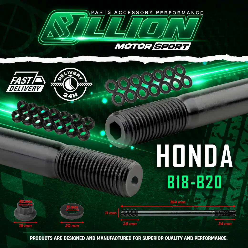 น็อตฝาสูบ Billion HONDA B18-B20 ชุดน็อตฝาเครื่อง B-Series รองรับการบูสต์และแต่งเครื่องเต็มระบบ