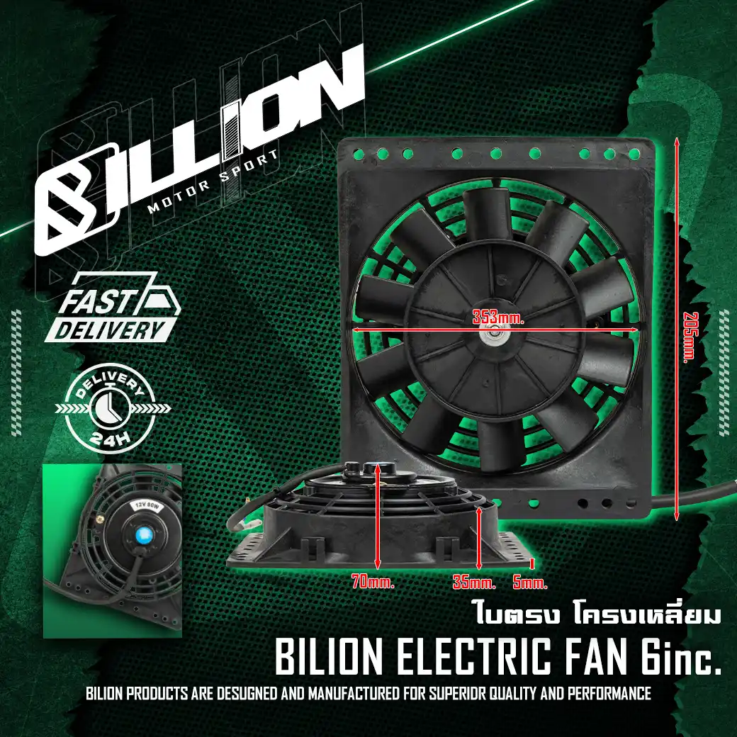 พัดลมไฟฟ้า Billion 6 นิ้ว ใบตรง พร้อมโครงเหลี่ยม | ติดตั้งง่าย ระบายความร้อนเยี่ยม