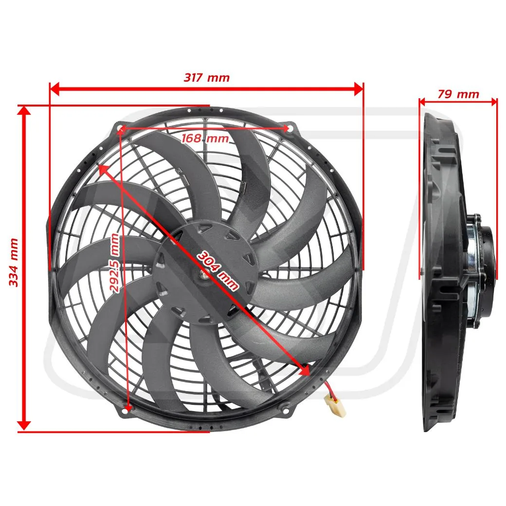 พัดลมไฟฟ้า Billion Flow 1400 12V 12นิ้ว (ใบโค้ง-แบบเป่า) | พัดลมหม้อน้ำแต่งรถยนต์คุณภาพสูง