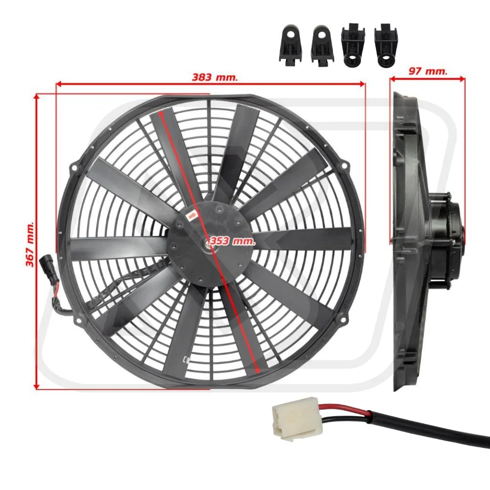 พัดลมไฟฟ้าระบายความร้อน Billion Flow 2200 12V 15 นิ้ว ใบตรง แบบเป่า (Straight Blade Pusher Fan)