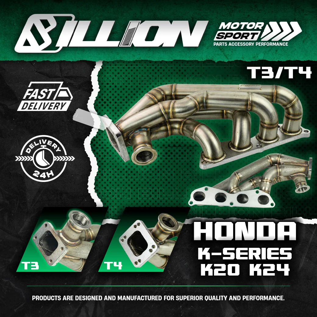 เฮดเดอร์ Billion Turbo K-Series K20 K24 | ท่อ T4 + Wastegate 44mm หนา 3mm สำหรับเทอร์โบ