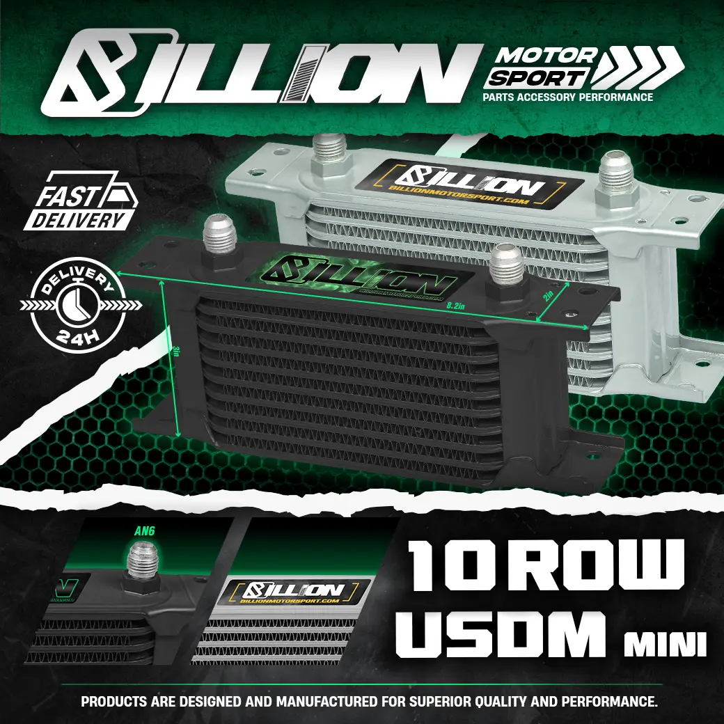 Oil Cooler แผงออยคูลเลอร์ Billion USDM Mini AN6 210mm.10Row SILVER