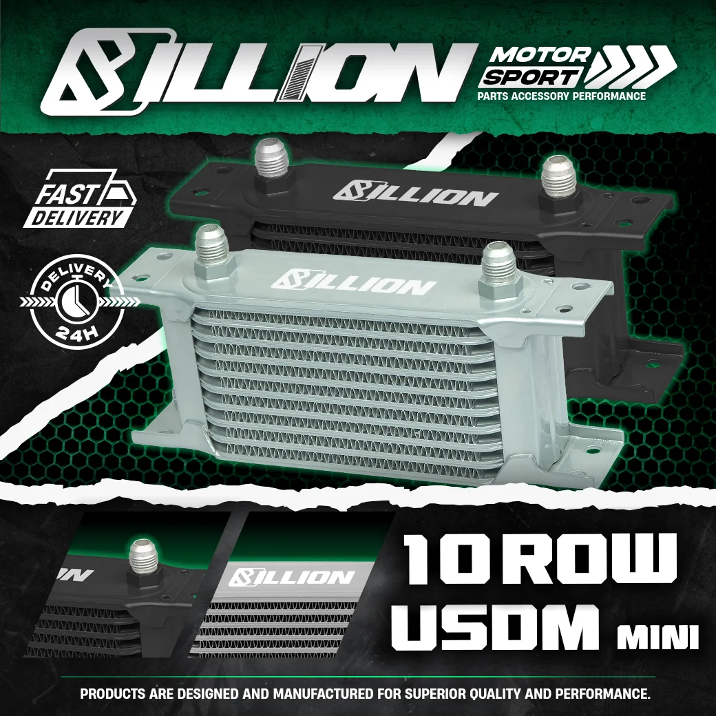Oil Cooler แผงออยคูลเลอร์ Billion USDM Mini AN6 210mm.10Row SILVER
