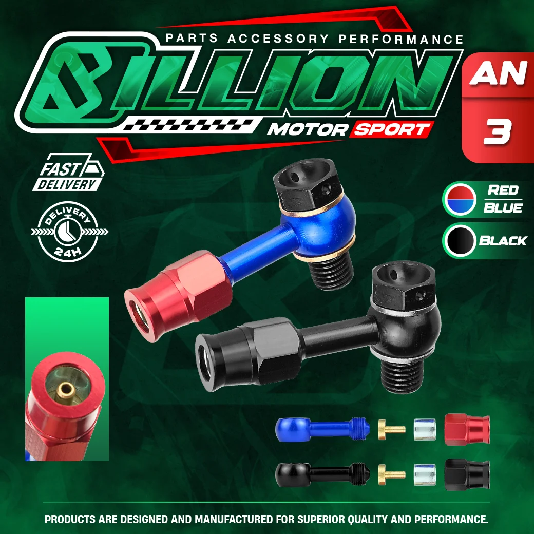 Billion หัวบันโจ PTFE AN3 แบบตรง หัวย้ำ [BLUE-RED]