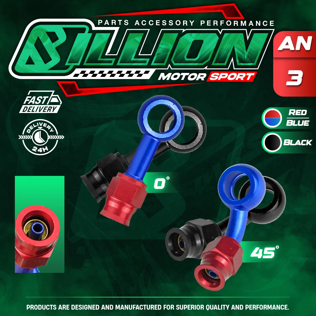 Billion หัวบันโจ PTFE AN3 แบบตรง [BLUE-RED]