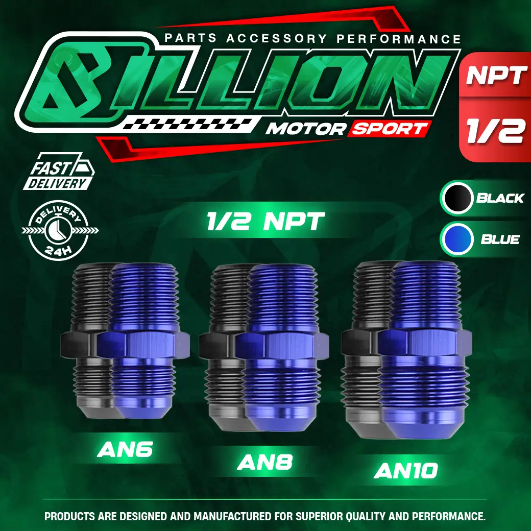 Billion ข้อลดเกลียว 1/2"NPT ออก AN6 [BLUE]