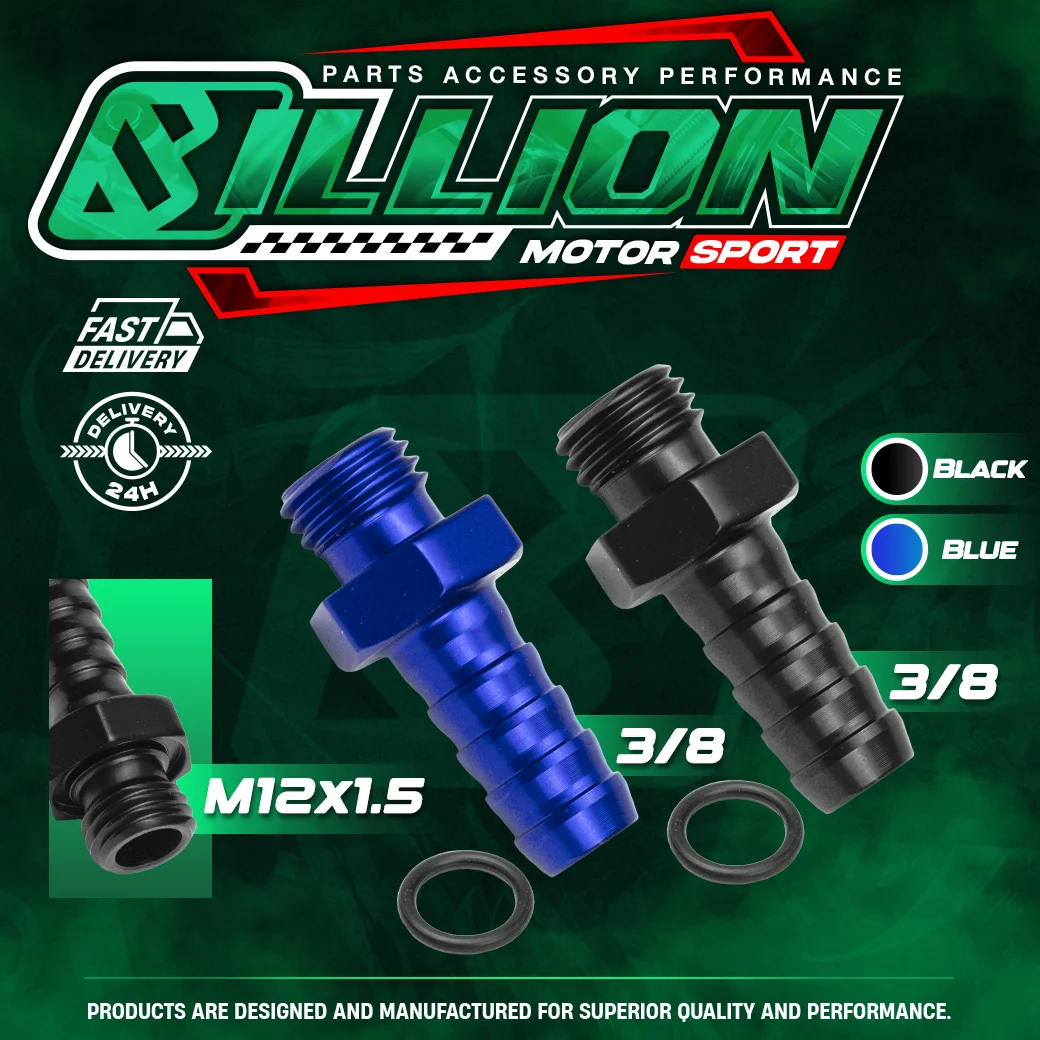 Billion ข้อลดเกลียว M12x1.5 โอริง ออกหางปลา 3/8 (BLUE)