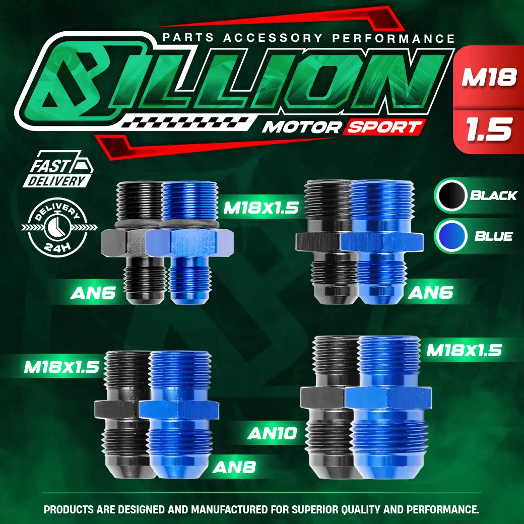 Billion ข้อลดเกลียว M18X1.5 โอริง ออก AN6 [BLUE]