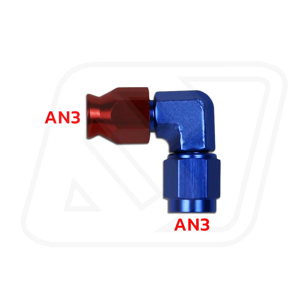 Billion ข้อต่อหัวสายเบรค PTFE แบบ 90 องศา [ตัวสั้น] ขนาด AN3 [BLUE-RED]