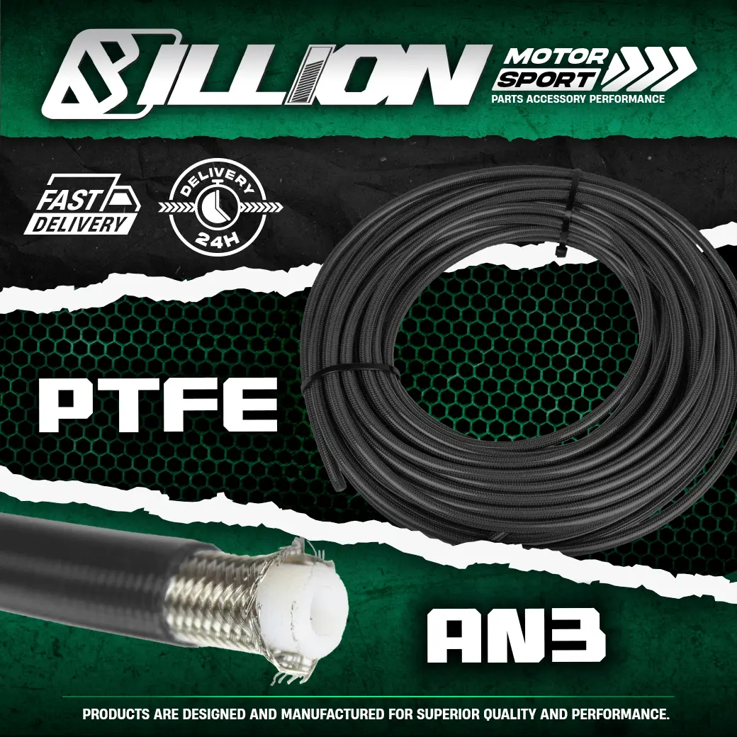 Billion สายน้ำมันเบรค PTFE AN3 สีดำ | สายเบรคถักแรงดันสูง ทนความร้อน [ราคาต่อฟุต]
