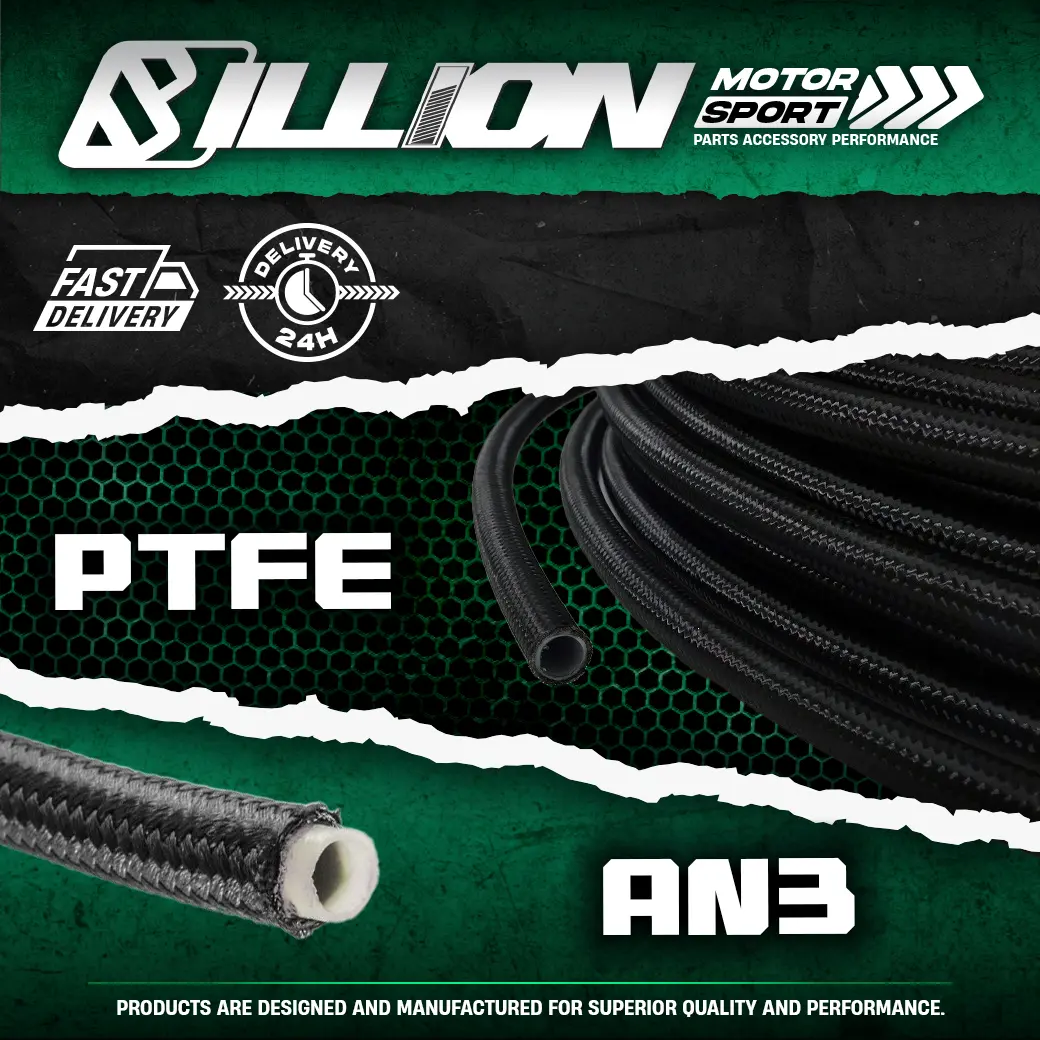 Billion สายน้ำมันเบรค PTFE AN3 Carbon | สายเบรคถักแรงดันสูง ทนความร้อน [ราคาต่อฟุต]