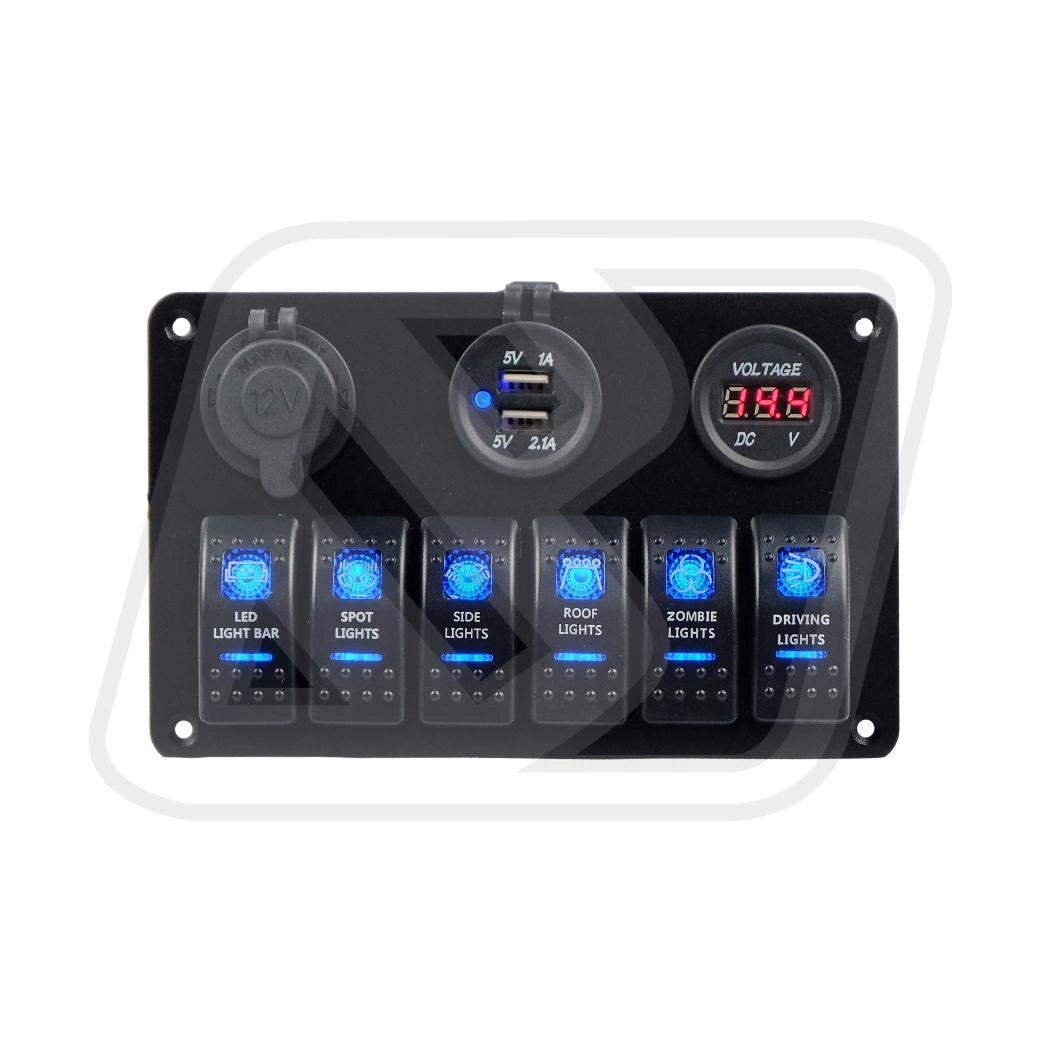 Billion แผงสวิตช์ไฟอลูมิเนียม 6 ปุ่ม พร้อม USB Socket 12V