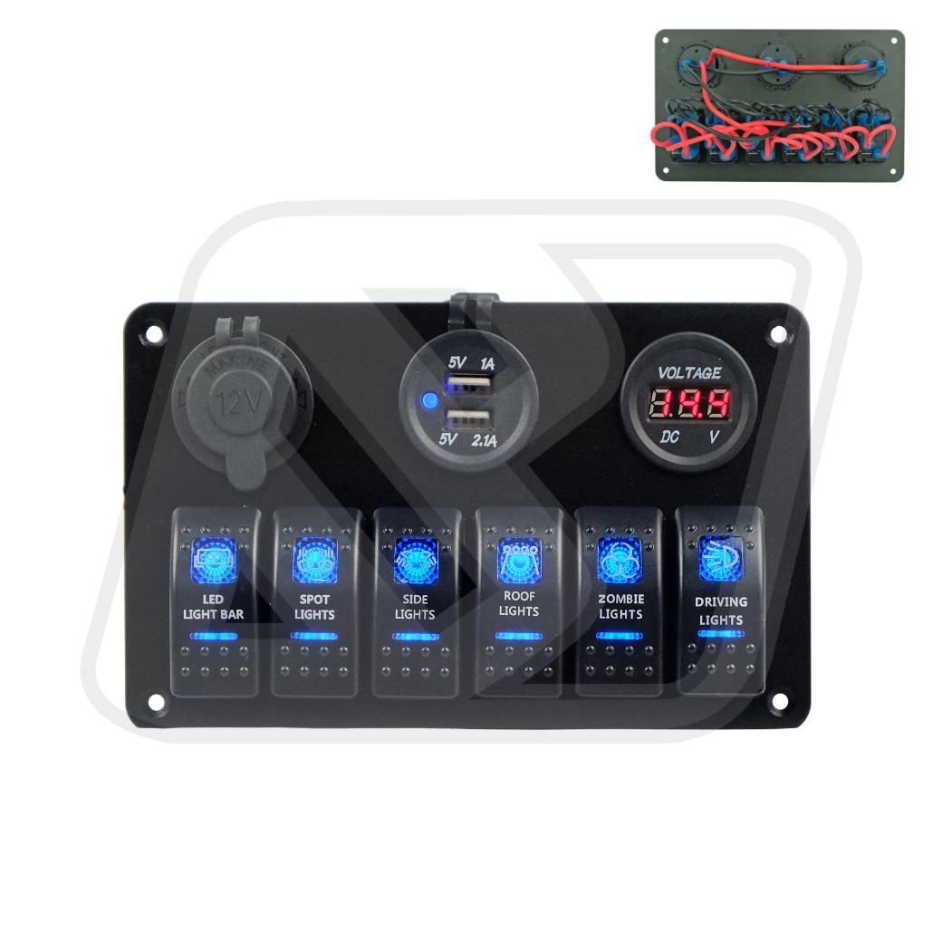 Billion แผงสวิตช์ไฟอลูมิเนียม 6 ปุ่ม พร้อม USB Socket 12V