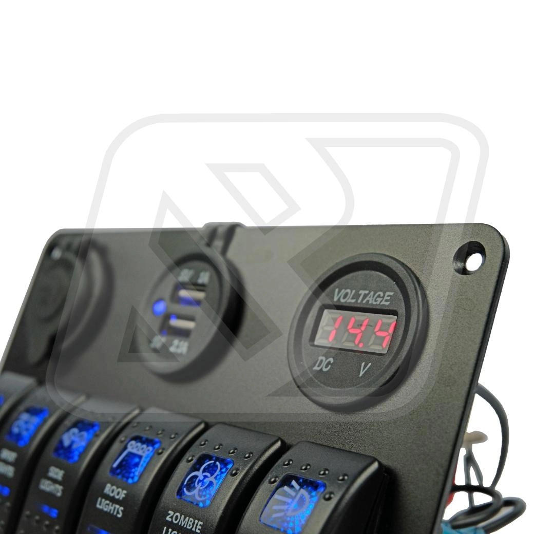 Billion แผงสวิตช์ไฟอลูมิเนียม 6 ปุ่ม พร้อม USB Socket 12V