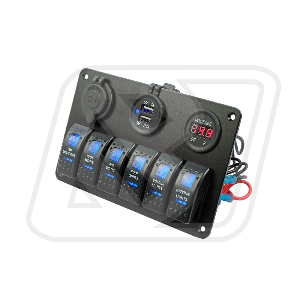 Billion แผงสวิตช์ไฟอลูมิเนียม 6 ปุ่ม USB Socket12V