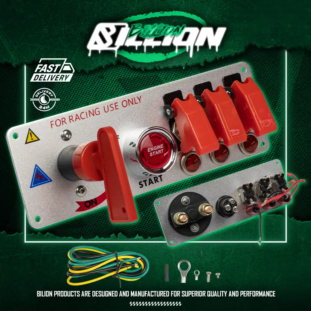 Billion แผงสวิตช์ 3 ช่อง พร้อมตัดไฟและปุ่มสตาร์ท