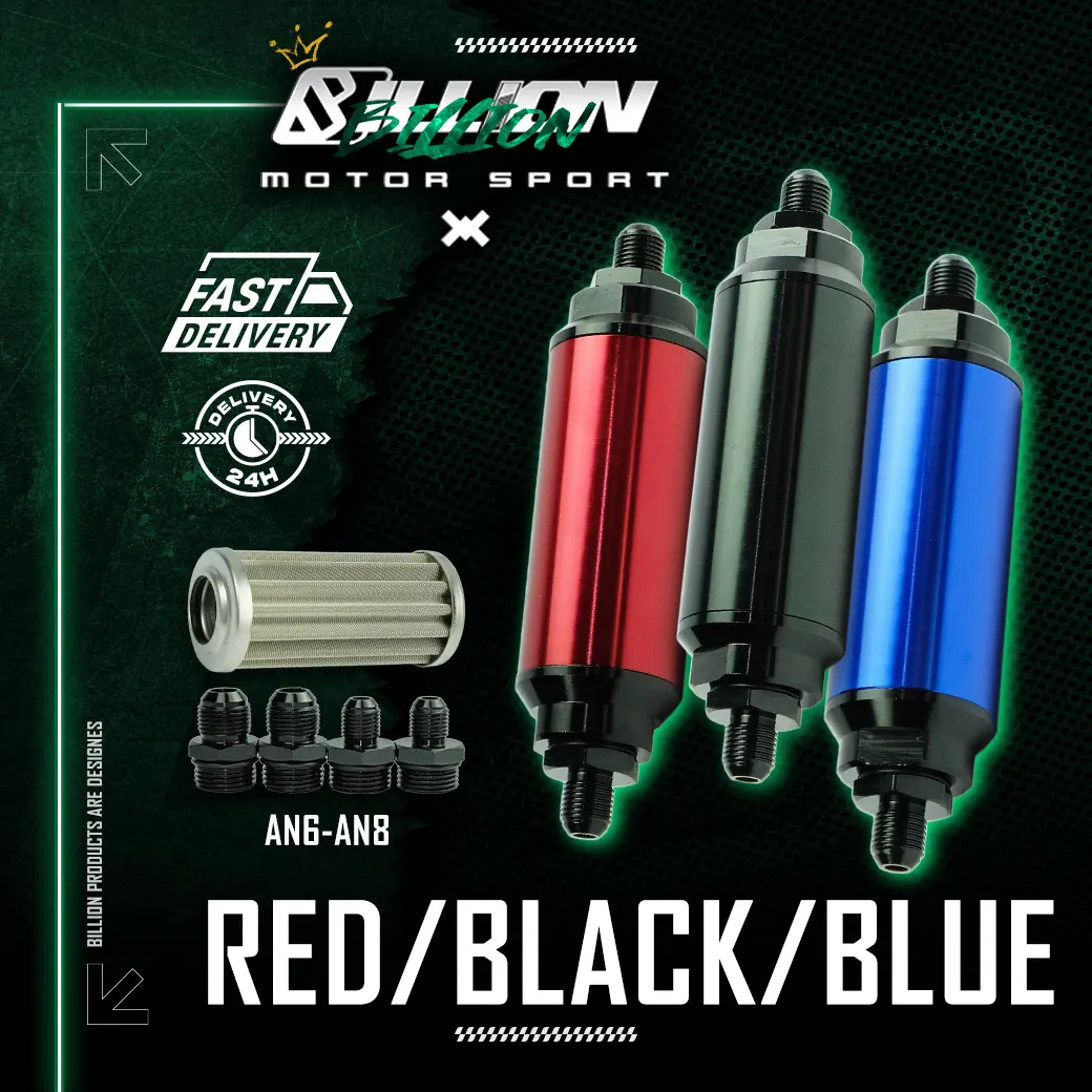 Fuel Filter กรองน้ำมันเชื้อเพลิงสแตนเลส Billion 40 Micron AN6/AN8 BLACK