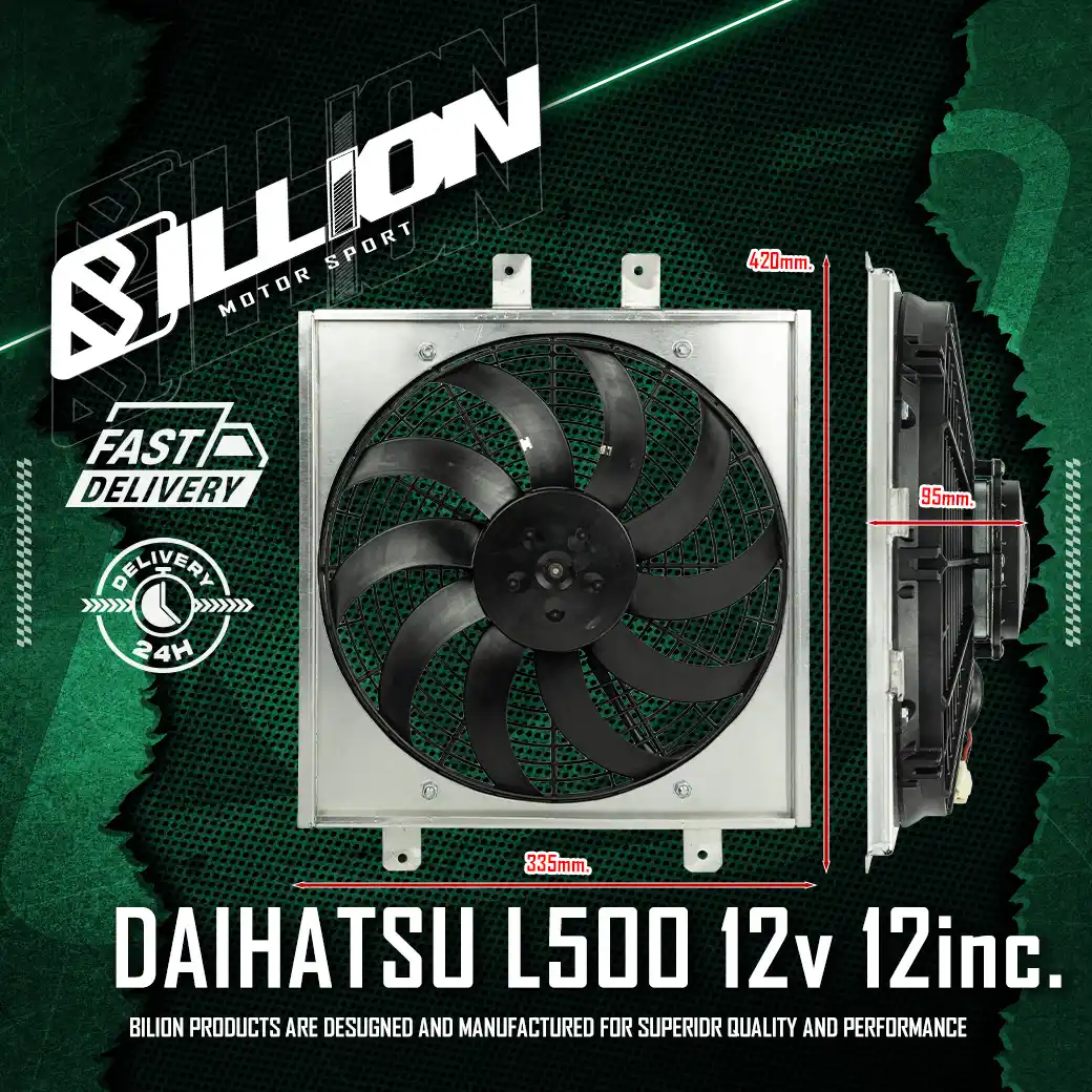 ชุดโครงพัดลมอลูมิเนียม Daihatsu L500 + พัดลมไฟฟ้า Billion Flow 1400 12v 12นิ้ว