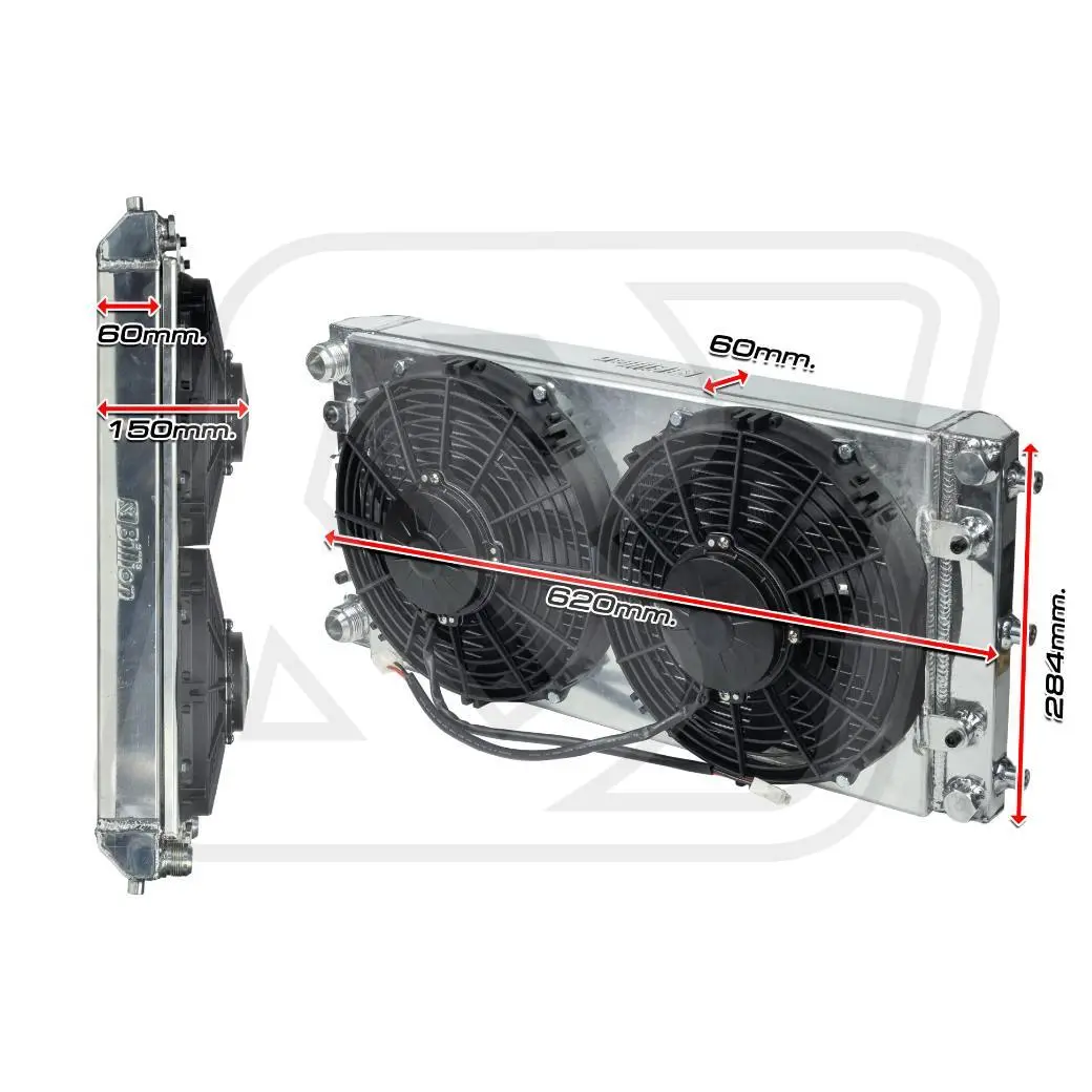 หม้อน้ำอลูมิเนียม Billion ใต้คาน 2 ช่องใหญ่ + พัดลม Flow900 10" (ดูด) | AN16 Universal สำหรับ EG EK ES EF