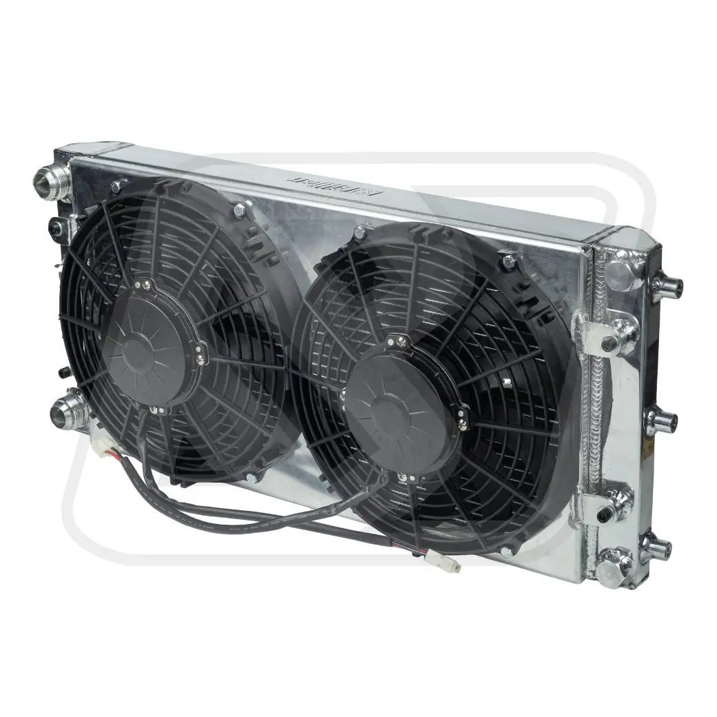 หม้อน้ำอลูมิเนียม Billion ใต้คาน 2 ช่องใหญ่ + พัดลม Flow900 10" (ดูด) | AN16 Universal สำหรับ EG EK ES EF