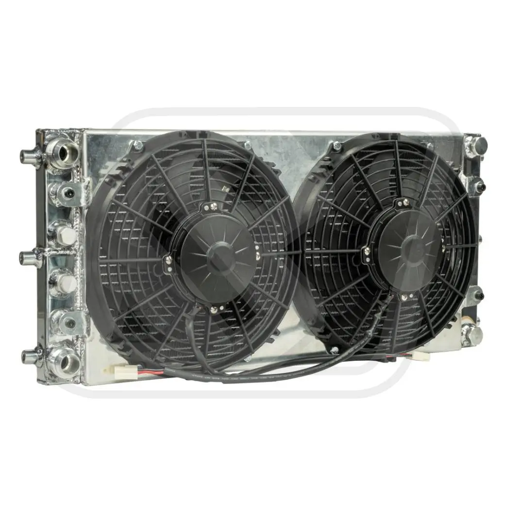 หม้อน้ำอลูมิเนียม Billion ใต้คาน 2 ช่องใหญ่ + พัดลม Flow900 10" (ดูด) | AN16 Universal สำหรับ EG EK ES EF