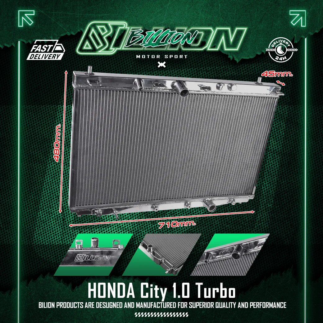 หม้อน้ำอลูมิเนียม Billion 2 ช่อง 36mm HONDA City 1.0 Turbo