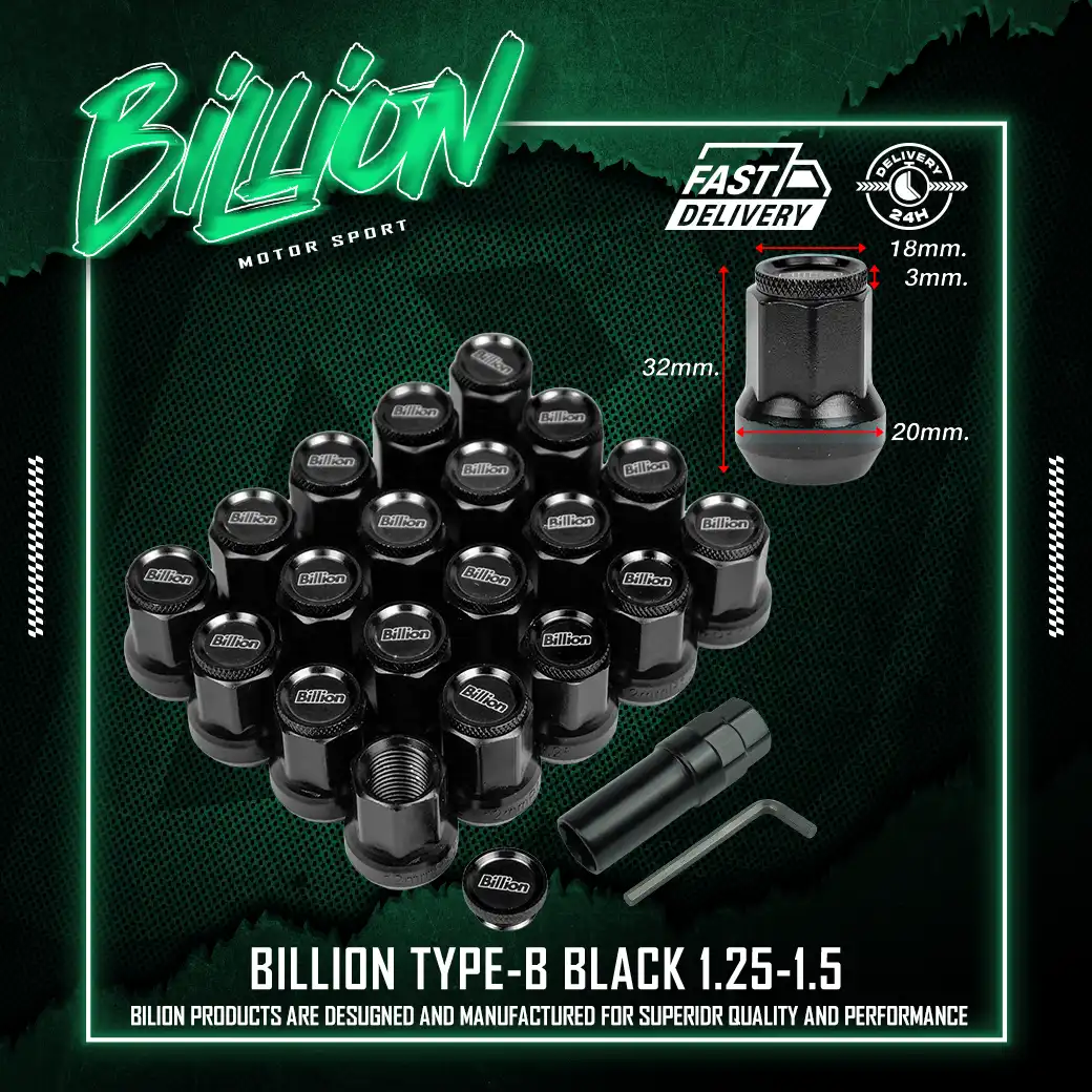 น็อตล้อเหล็ก Billion Type-B สีดำ (1.25)