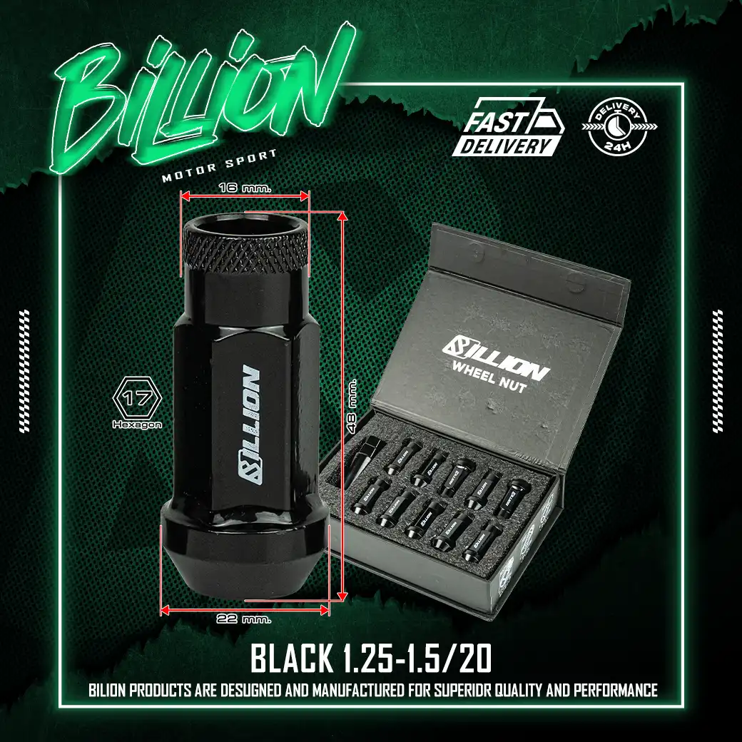 น็อตล้อเหล็ก Billion BL51 เบอร์ 17 สี Black (1.25) ชุด 20 ตัว