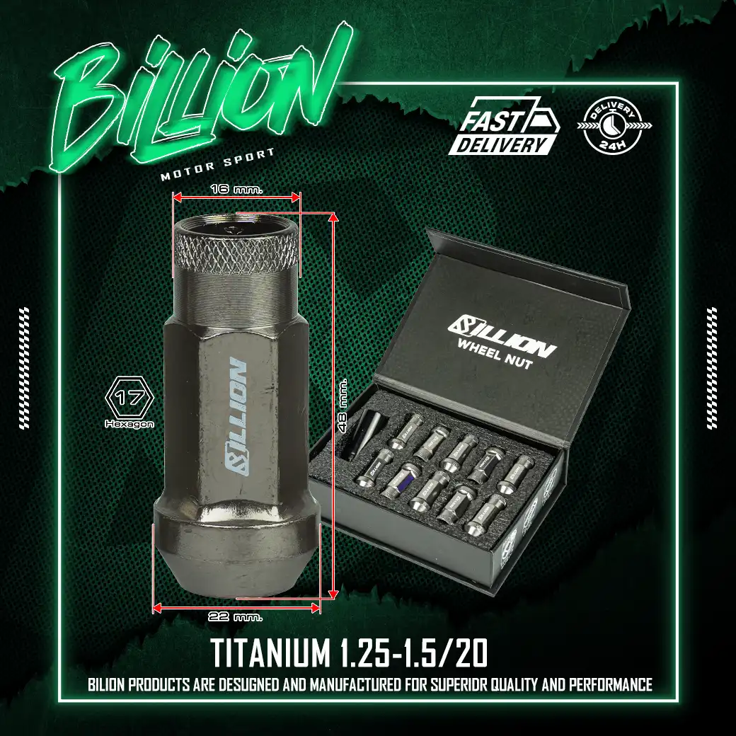 น็อตล้อเหล็ก Billion BL51 เบอร์ 17 สี Titanium (1.5) ชุด 20 ตัว